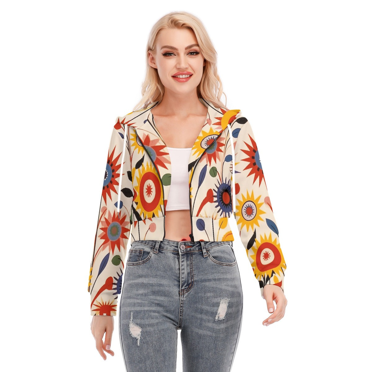 All-Over Print Women's Crop Top Hoodie With Zipper Closure