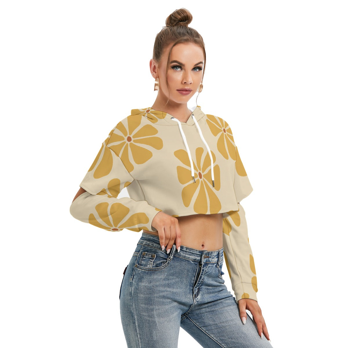 All-Over Print Women's Heavy Fleece Hoodie With Hollow Out Sleeve