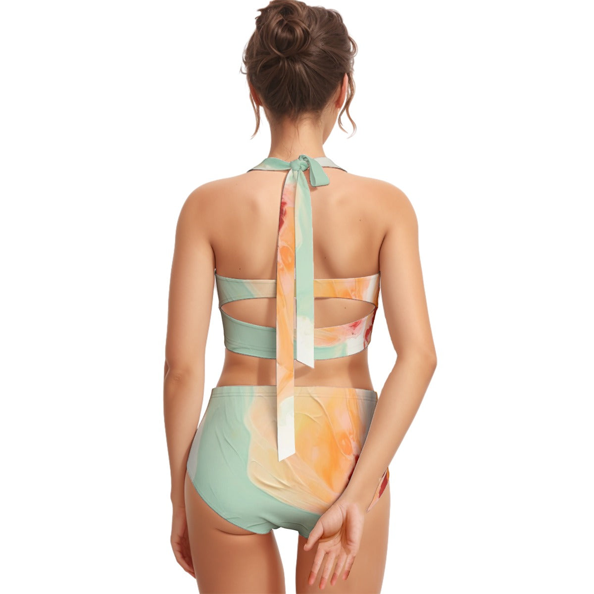 All-Over Print Women's Swimsuit Set With Halter