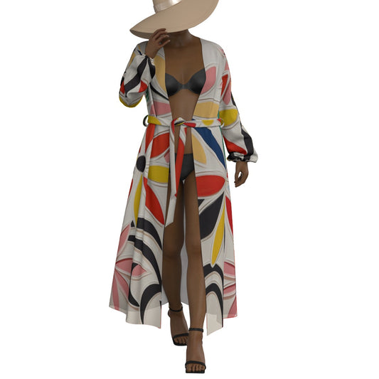 All-Over Print Women's Lace-up Chiffon Robe