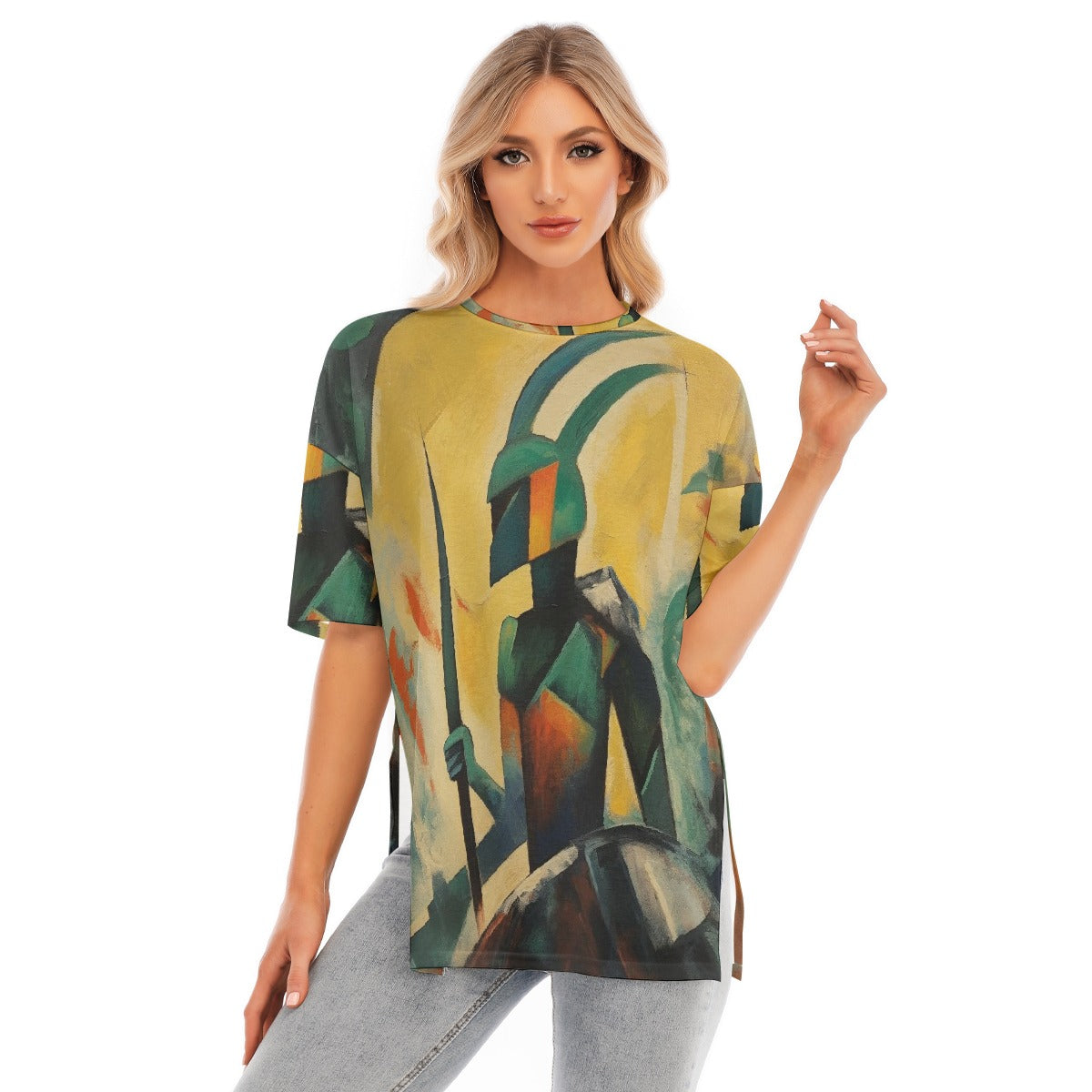 All-Over Print Women's Short Sleeves T-shirt With Hem Split