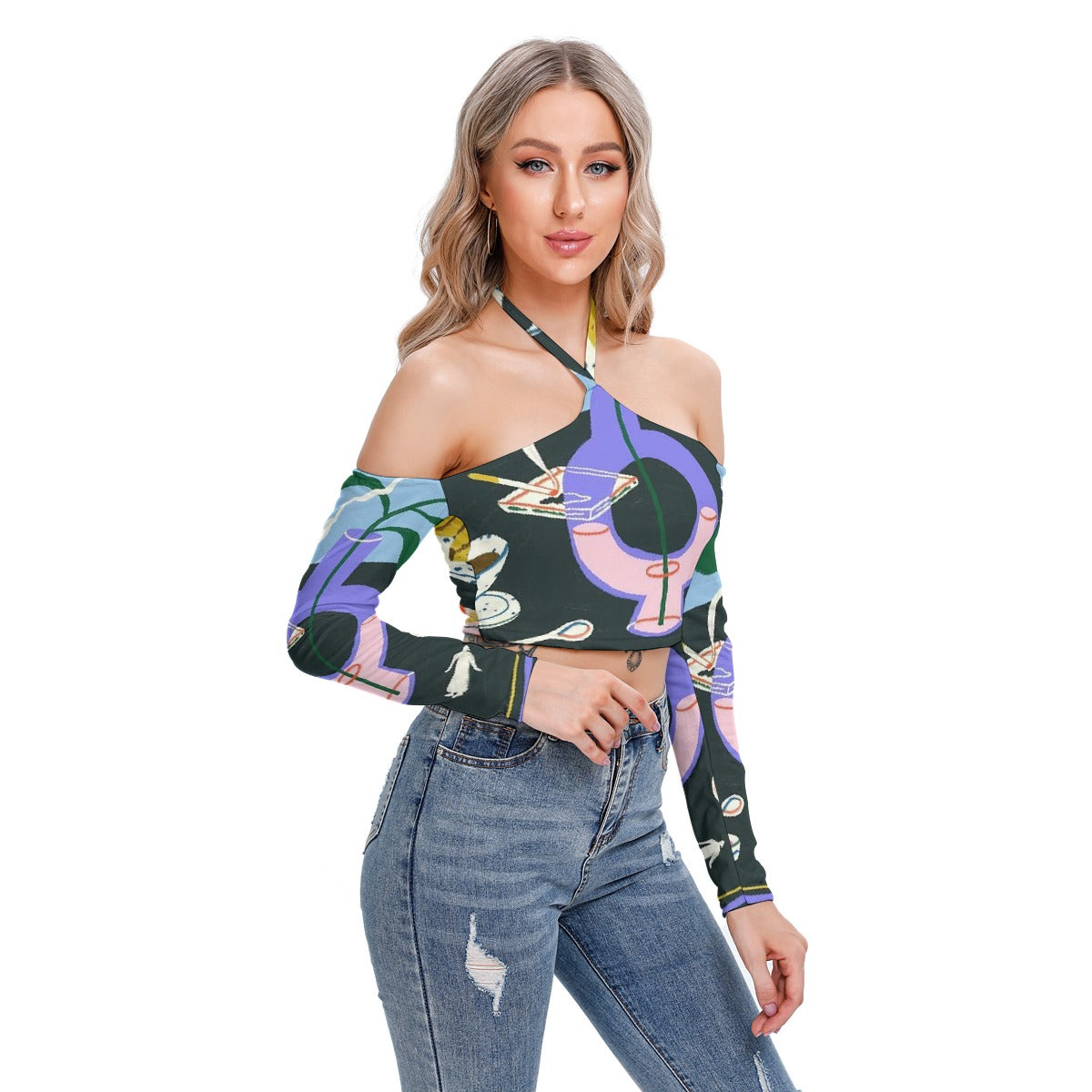 All-Over Print Women's Halter Lace-up Top