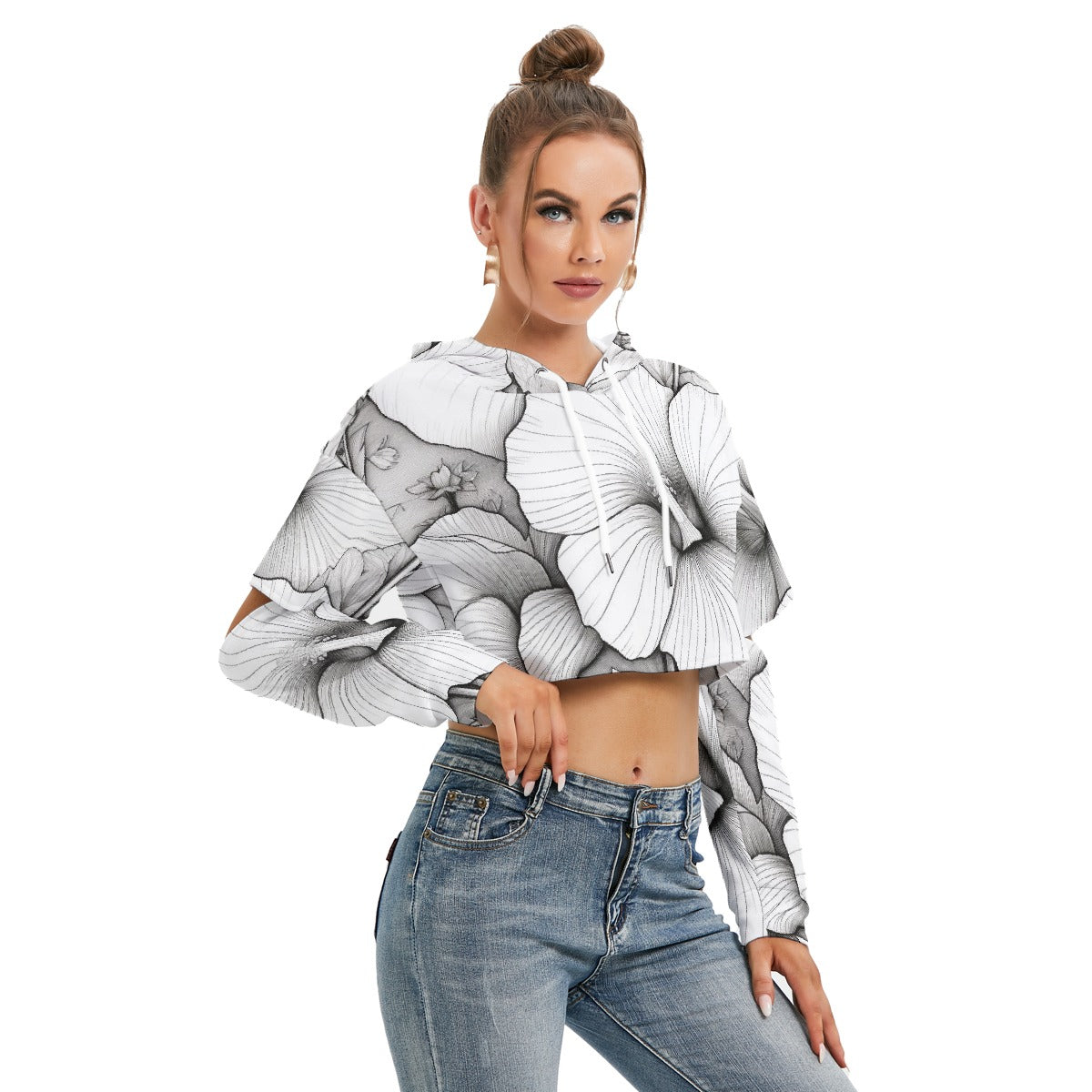 All-Over Print Women's Heavy Fleece Hoodie With Hollow Out Sleeve