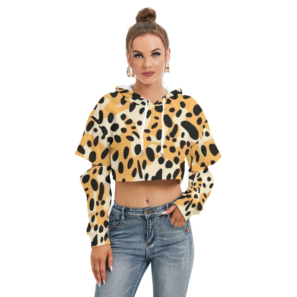 All-Over Print Women's Heavy Fleece Hoodie With Hollow Out Sleeve