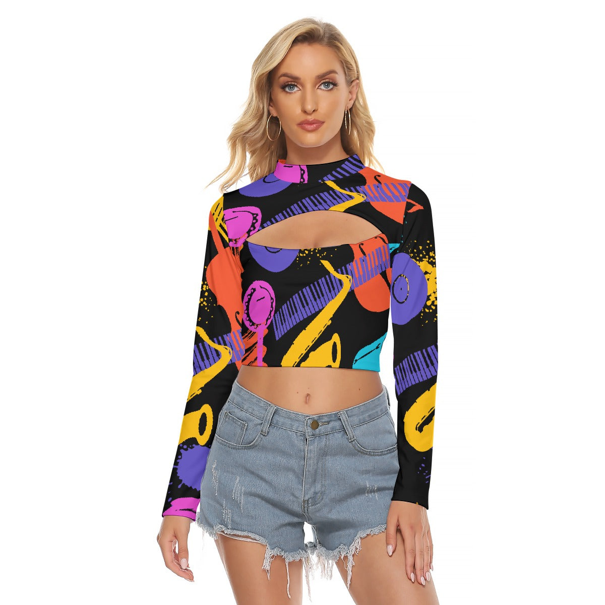 All-Over Print Women's Hollow Chest Keyhole Tight Crop Top