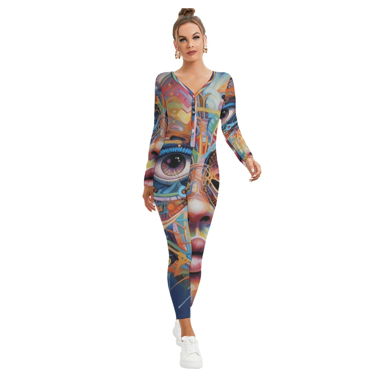 All-Over Print Women's Plunging Neck Jumpsuit