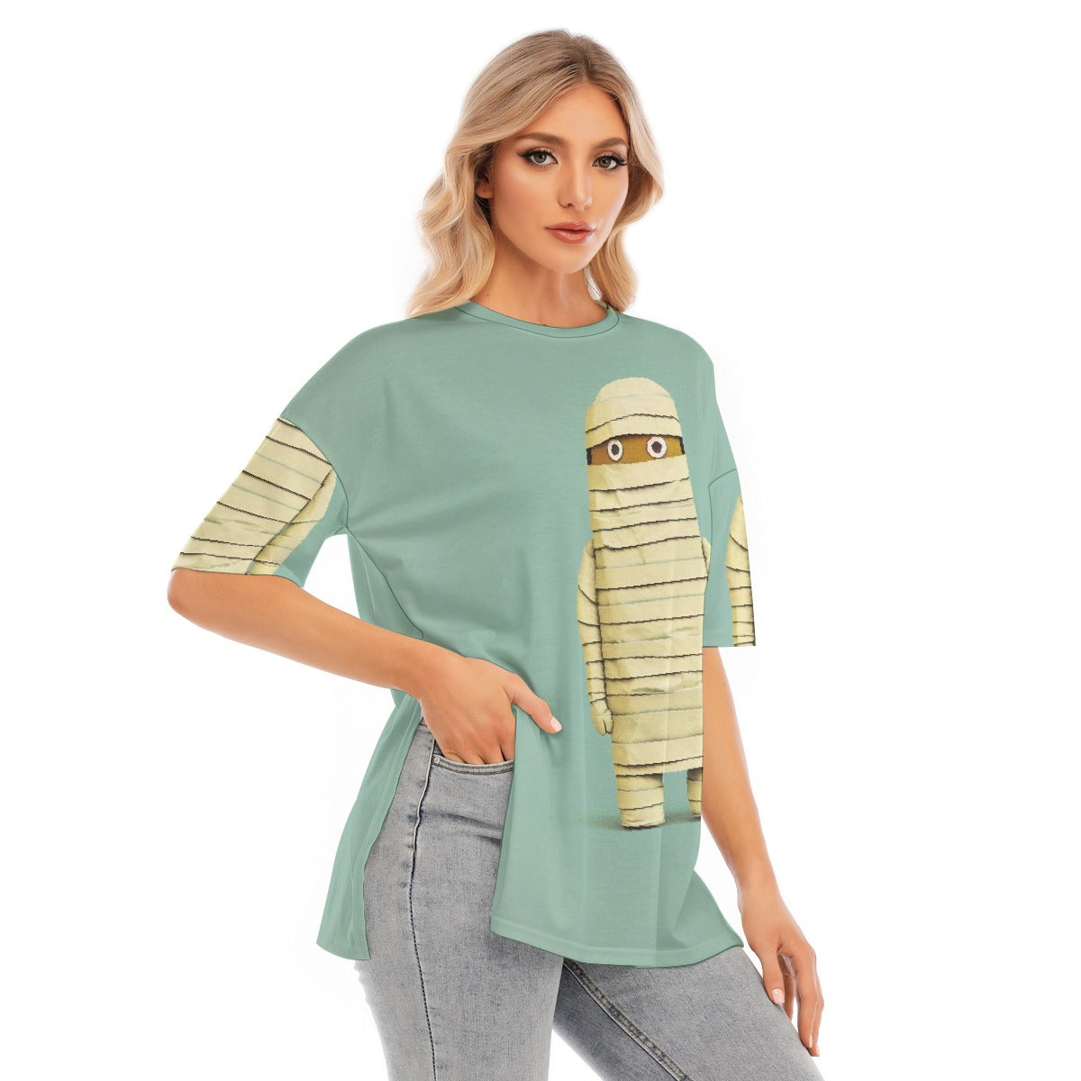 All-Over Print Women's Short Sleeves T-shirt With Hem Split