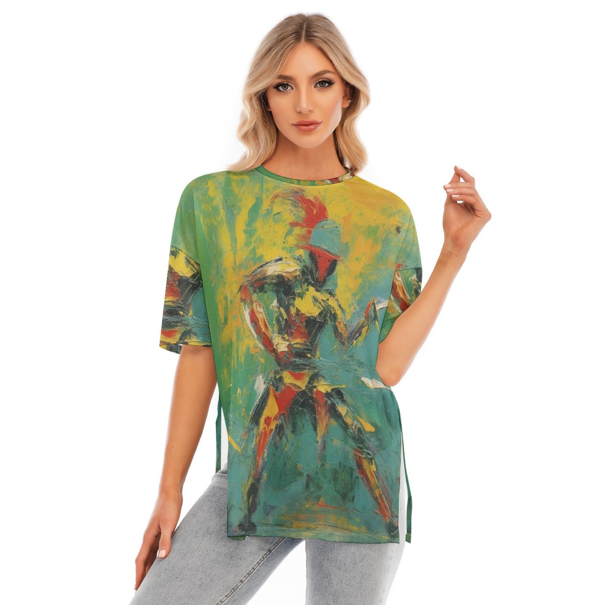 All-Over Print Women's Short Sleeves T-shirt With Hem Split