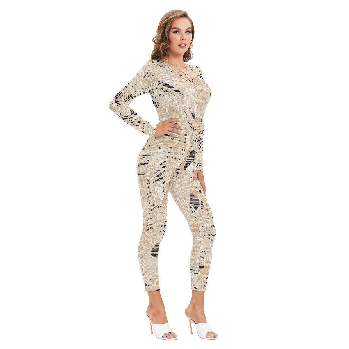 All-Over Print Women's Plunging Neck Jumpsuit