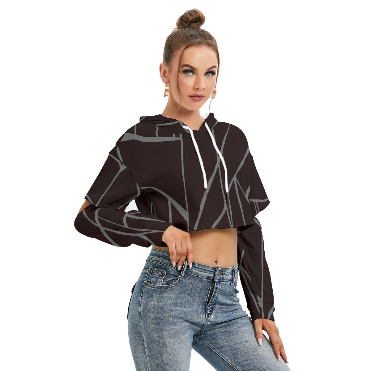 All-Over Print Women's Heavy Fleece Hoodie With Hollow Out Sleeve