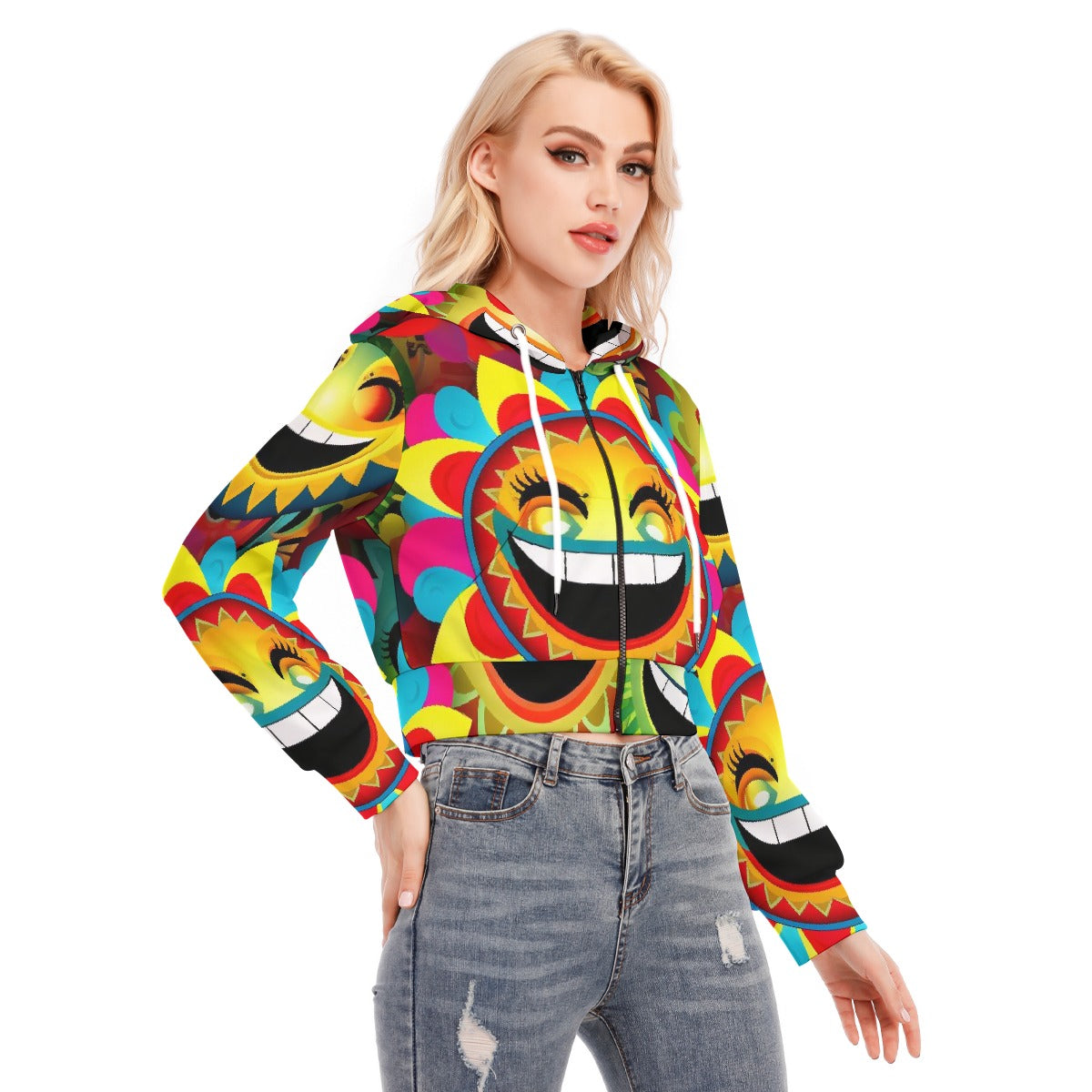 All-Over Print Women's Crop Top Hoodie With Zipper Closure