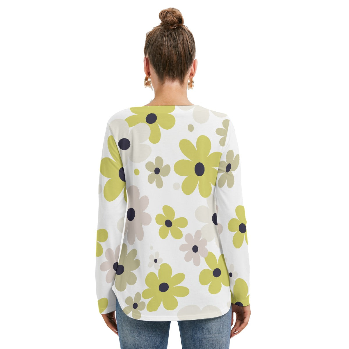 All-Over Print Women's Long Sleeve Neckline Tie Sweatshirt