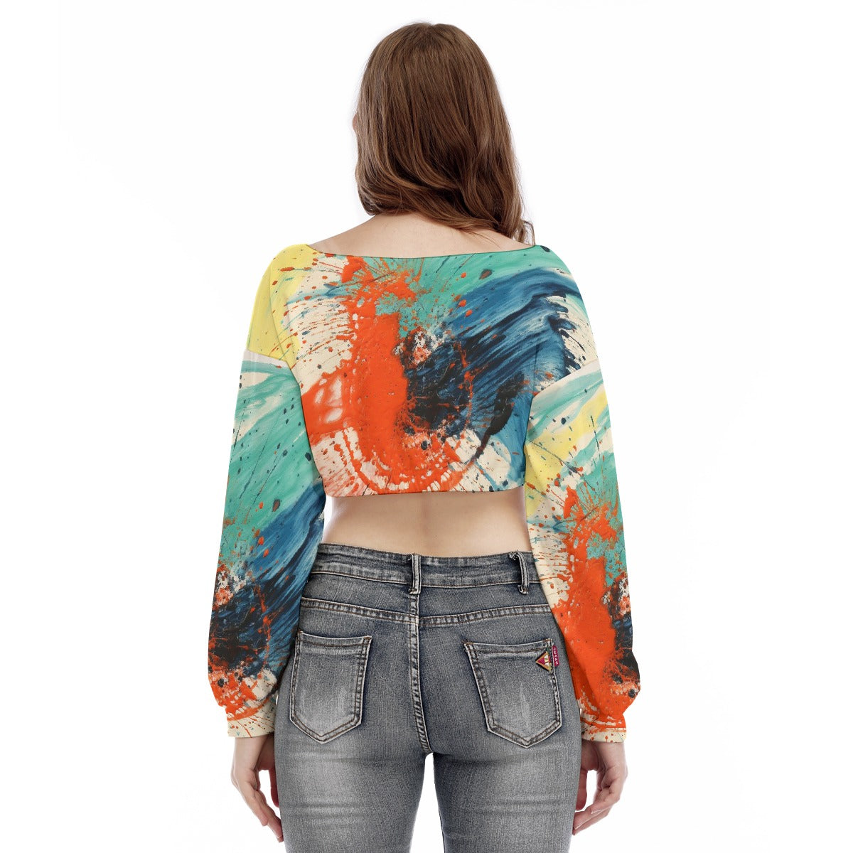 All-Over Print Women's V-neck Long Sleeve Cropped Sweatshirt