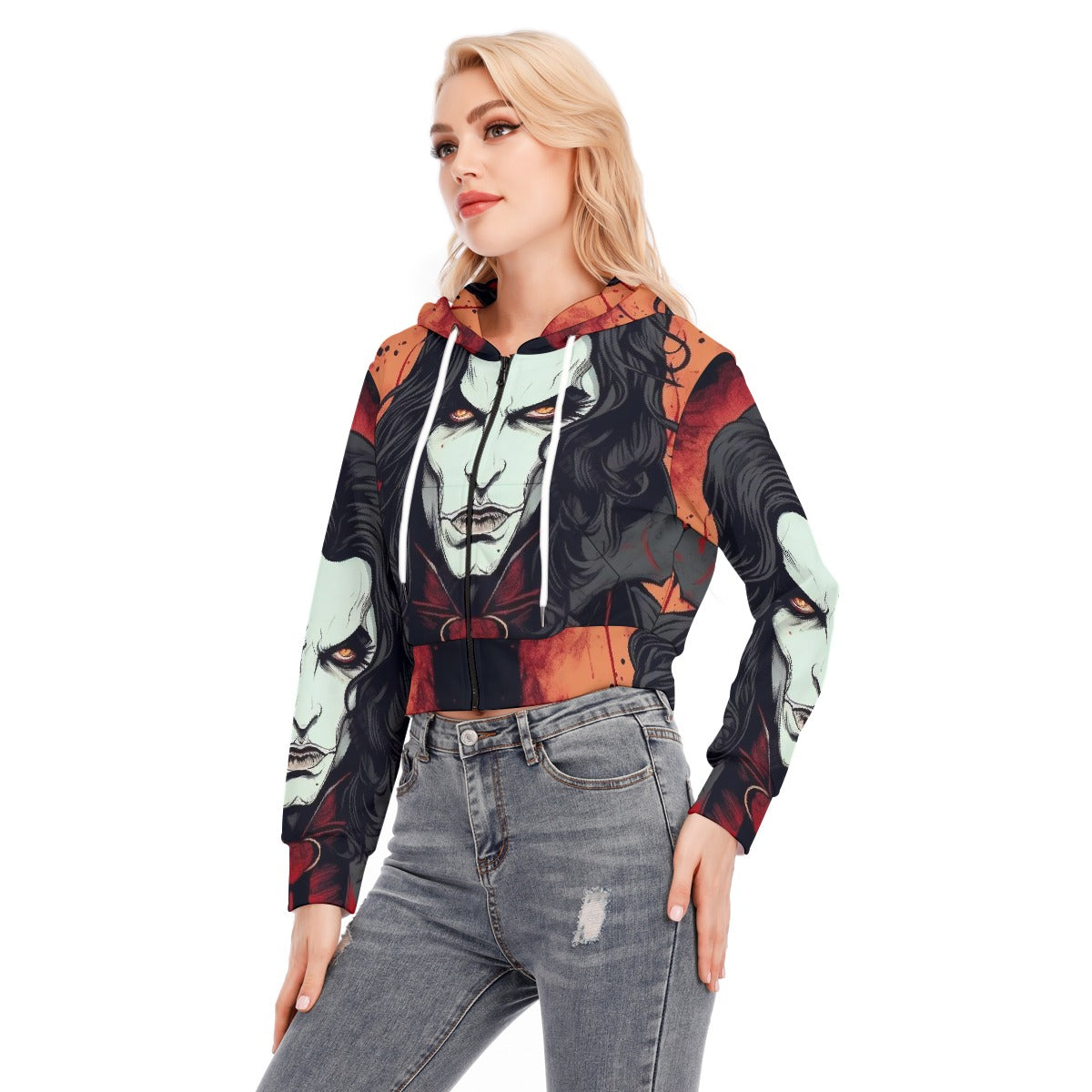 All-Over Print Women's Crop Top Hoodie With Zipper Closure