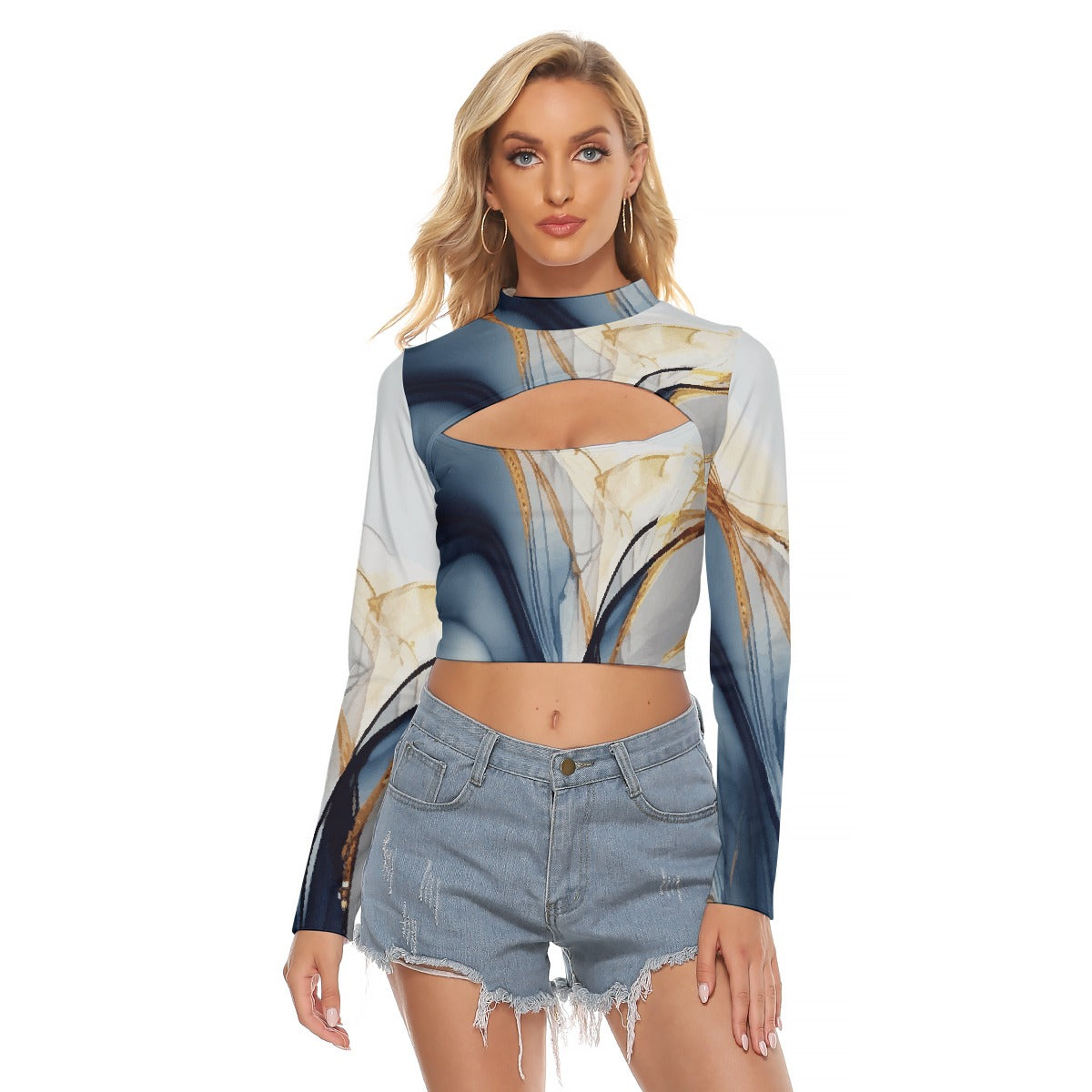 All-Over Print Women's Hollow Chest Keyhole Tight Crop Top