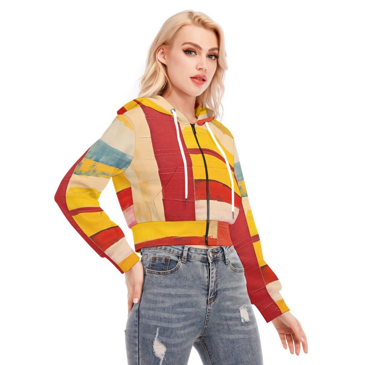 All-Over Print Women's Crop Top Hoodie With Zipper Closure