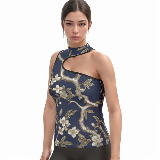 All-Over Print Women's Halter Sleeveless Asymmetrical Tank Top