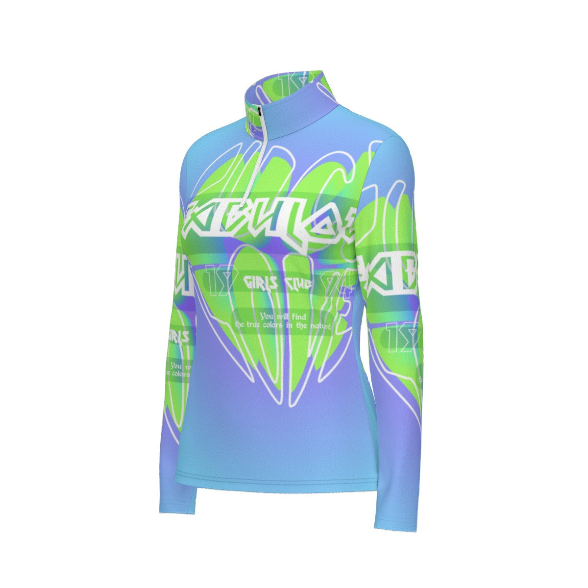 All-Over Print Women's Sports Collar Jersey With Long Sleeve
