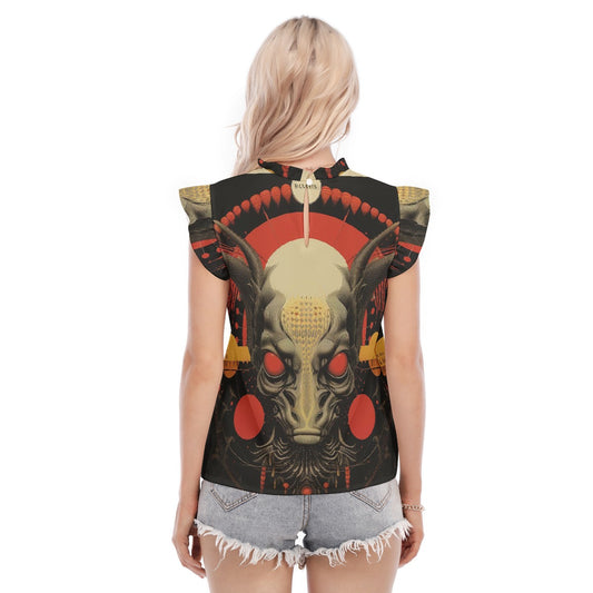 All-Over Print Women's Blouse With Ruffle Collar And Sleeve