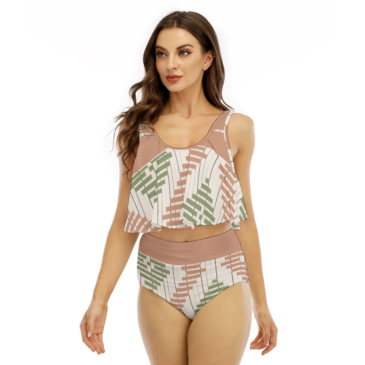 All-Over Print Women's Ruffled Vest Bikini Swimsuit