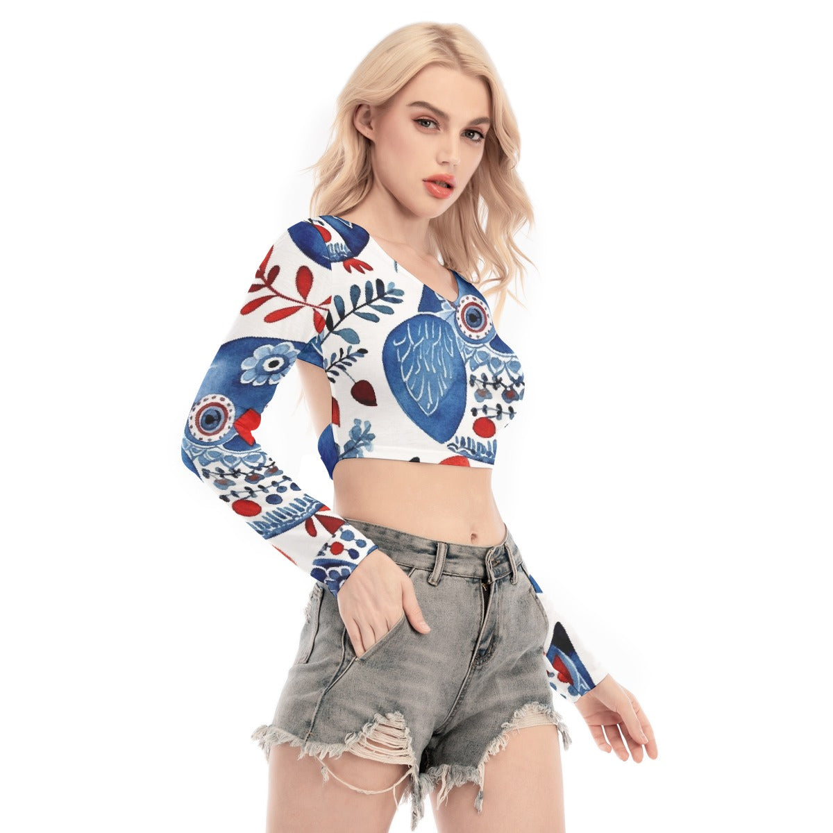 All-Over Print Women's Back Hollow T-shirt With Strap