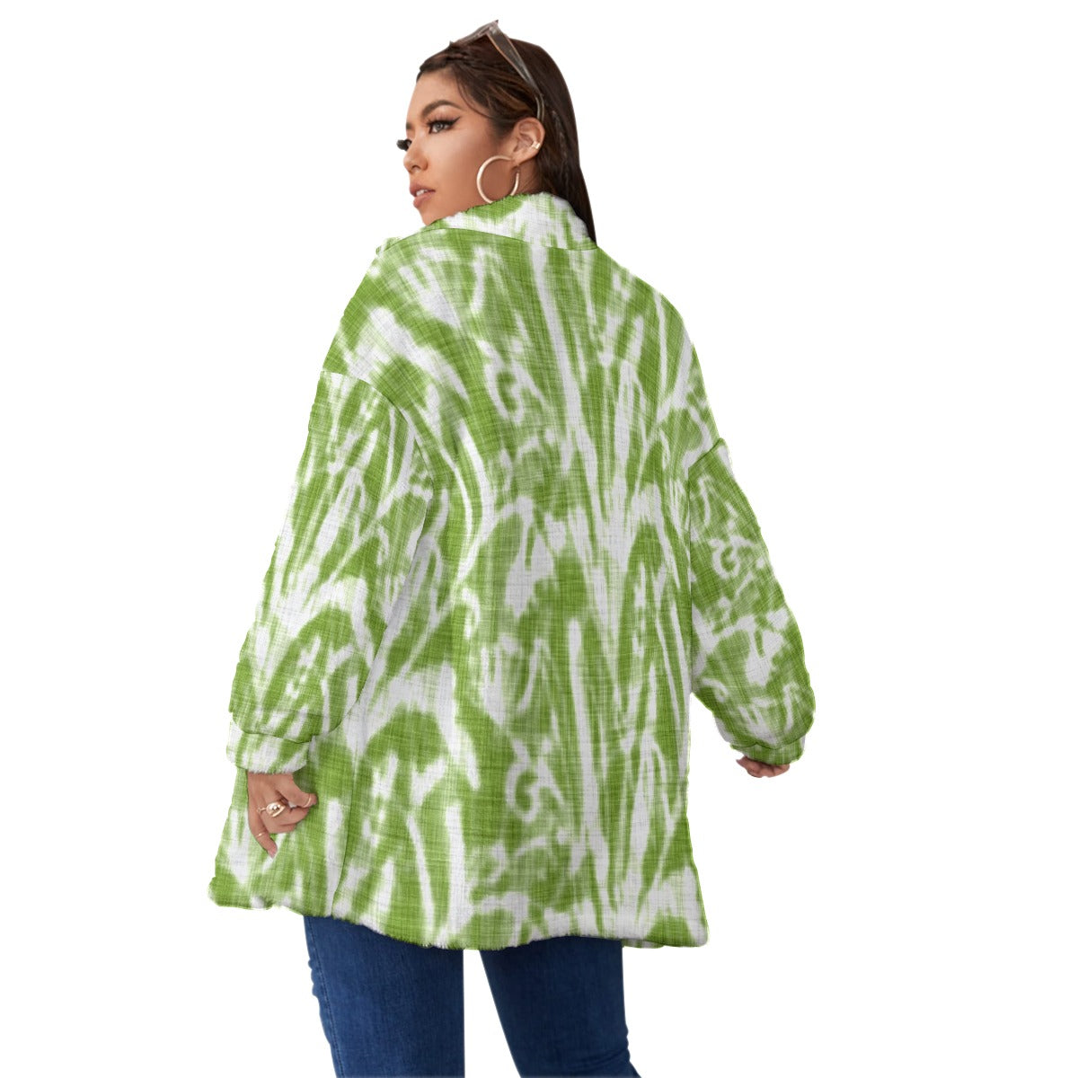 All-Over Print Unisex Borg Fleece Stand-up Collar Coat With Zipper Closure(Plus Size)