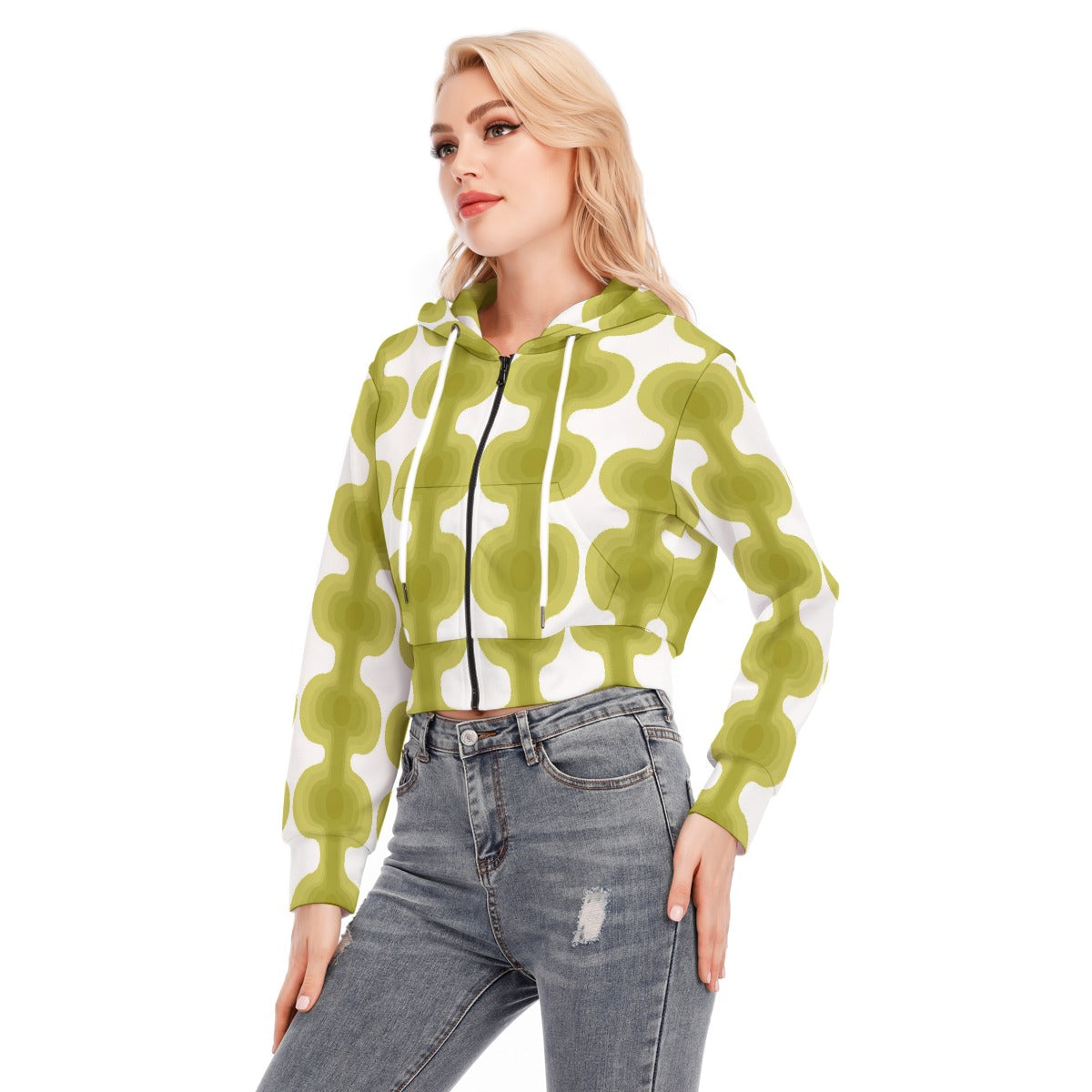 All-Over Print Women's Crop Top Hoodie With Zipper Closure