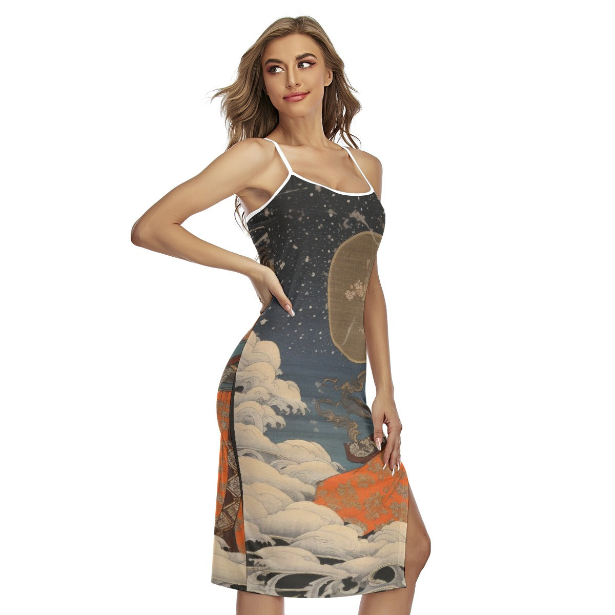 All-Over Print Women's Back Cross Cami Dress