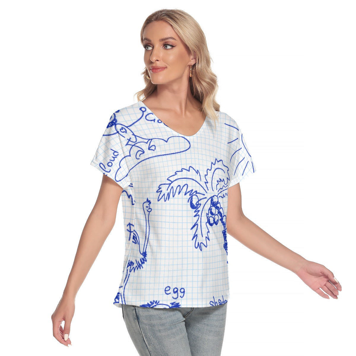All-Over Print Women's Loose V-neck Short Sleeve T-shirt