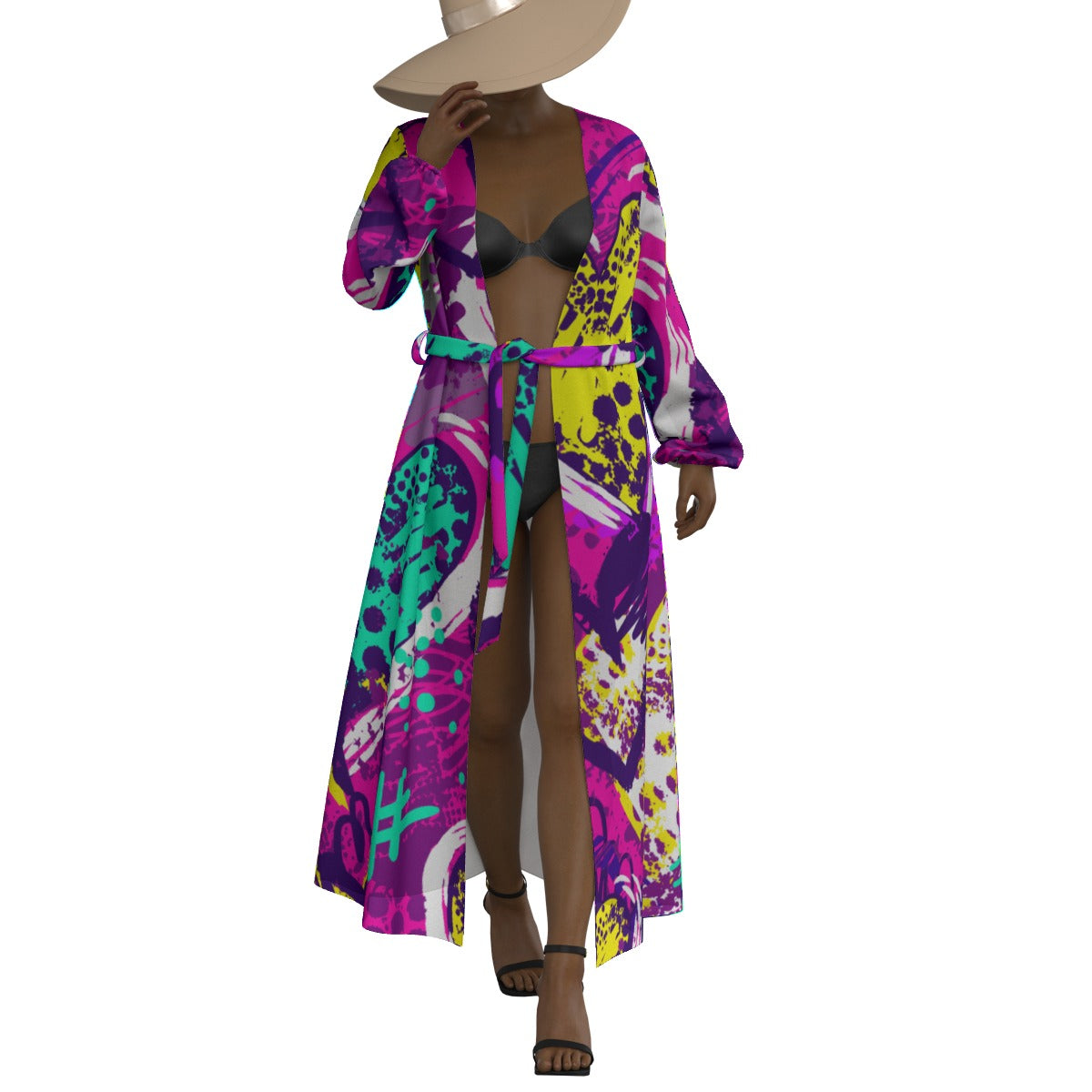 All-Over Print Women's Lace-up Chiffon Robe