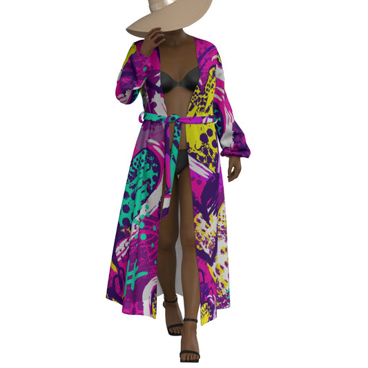 All-Over Print Women's Lace-up Chiffon Robe