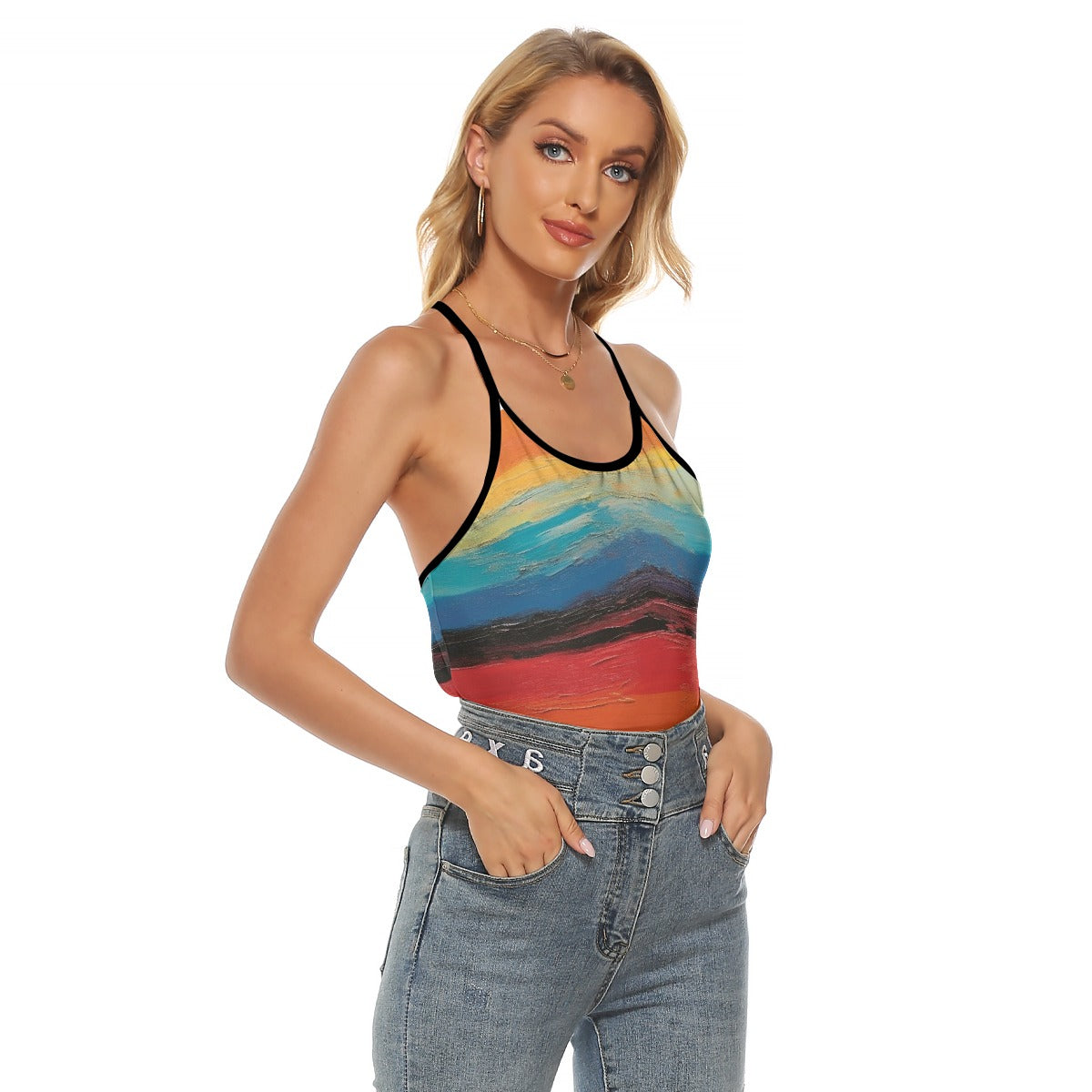 All-Over Print Women's Criss-Cross Open Back Tank Top