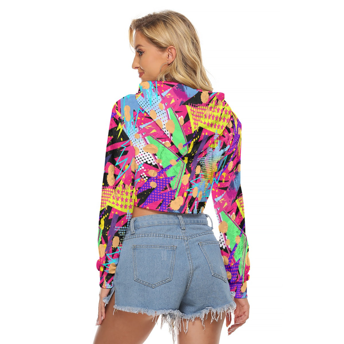 All-Over Print Women's Crop Top Hoodie|Velvet