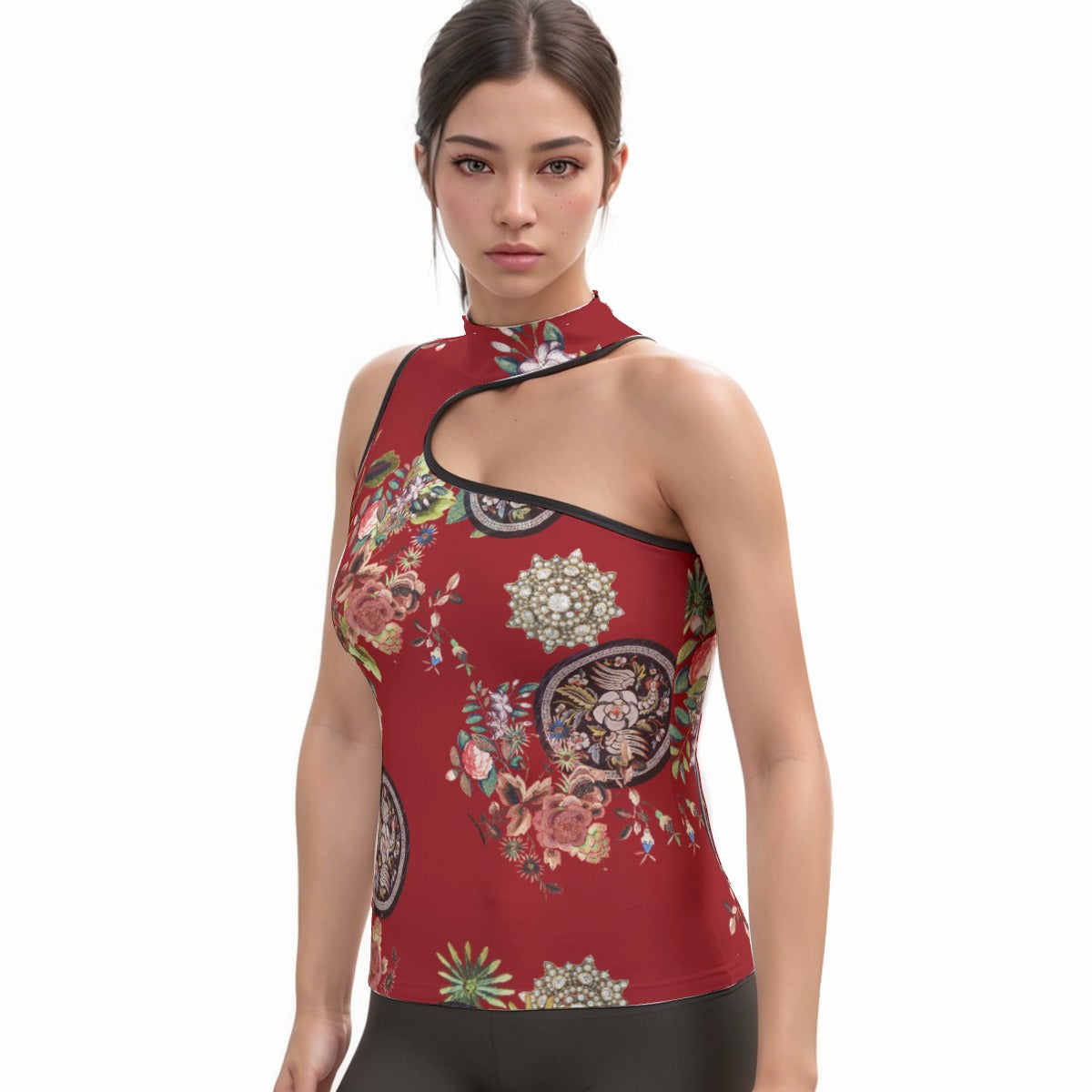 All-Over Print Women's Halter Sleeveless Asymmetrical Tank Top