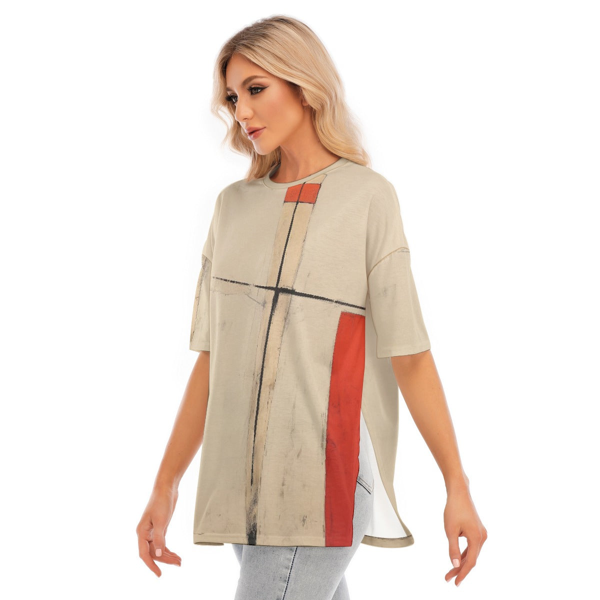 All-Over Print Women's Short Sleeves T-shirt With Hem Split