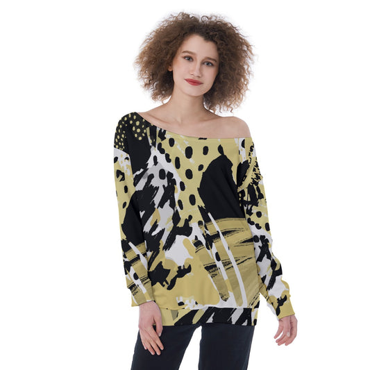 All-Over Print Oversized Women's Off-Shoulder Sweatshirt