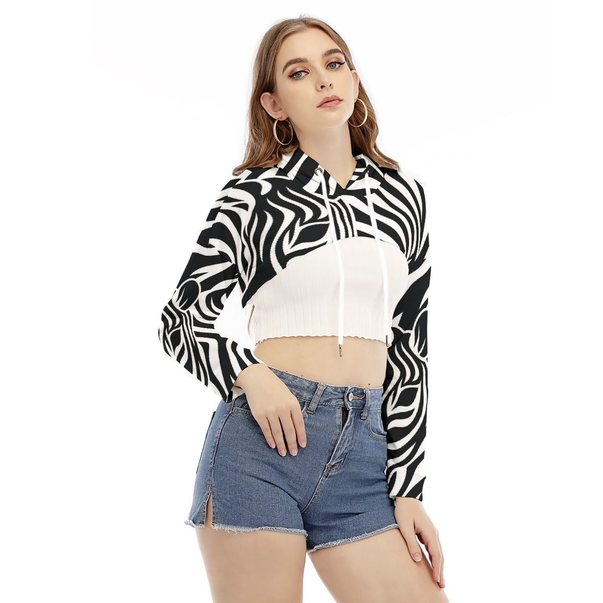 All-Over Print Women's Smock Short Hoodie With Long Sleeve