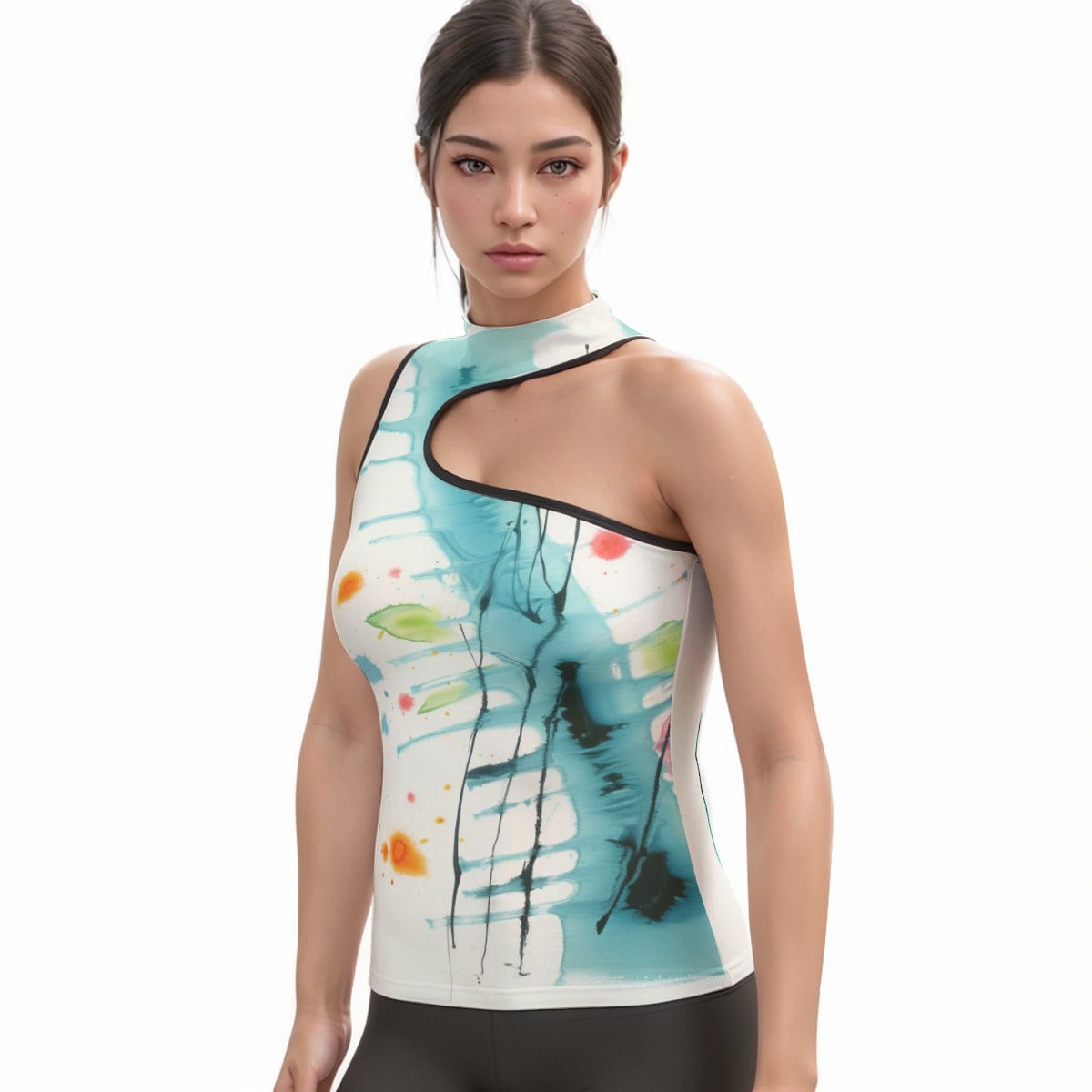 All-Over Print Women's Halter Sleeveless Asymmetrical Tank Top