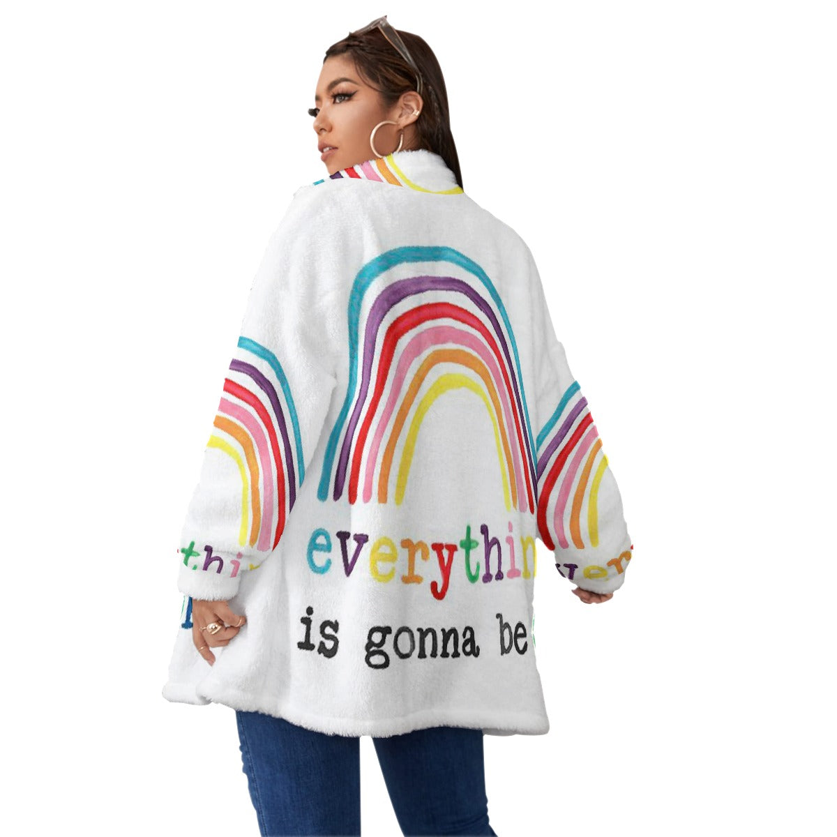 All-Over Print Unisex Borg Fleece Stand-up Collar Coat With Zipper Closure(Plus Size)