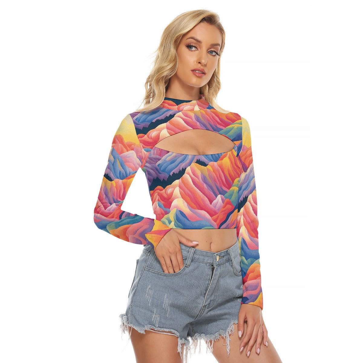 All-Over Print Women's Hollow Chest Keyhole Tight Crop Top