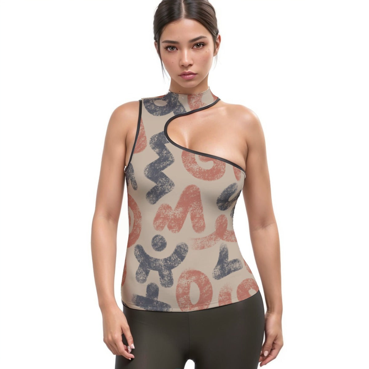 All-Over Print Women's Halter Sleeveless Asymmetrical Tank Top