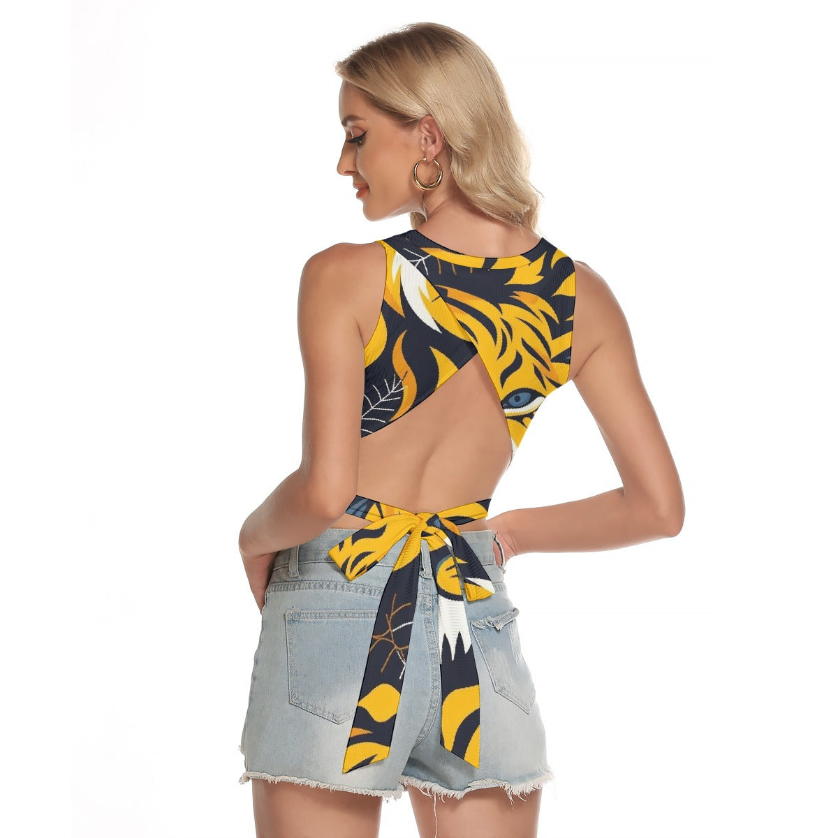 All-Over Print Women's Sleeveless Back Hollow Crop Top