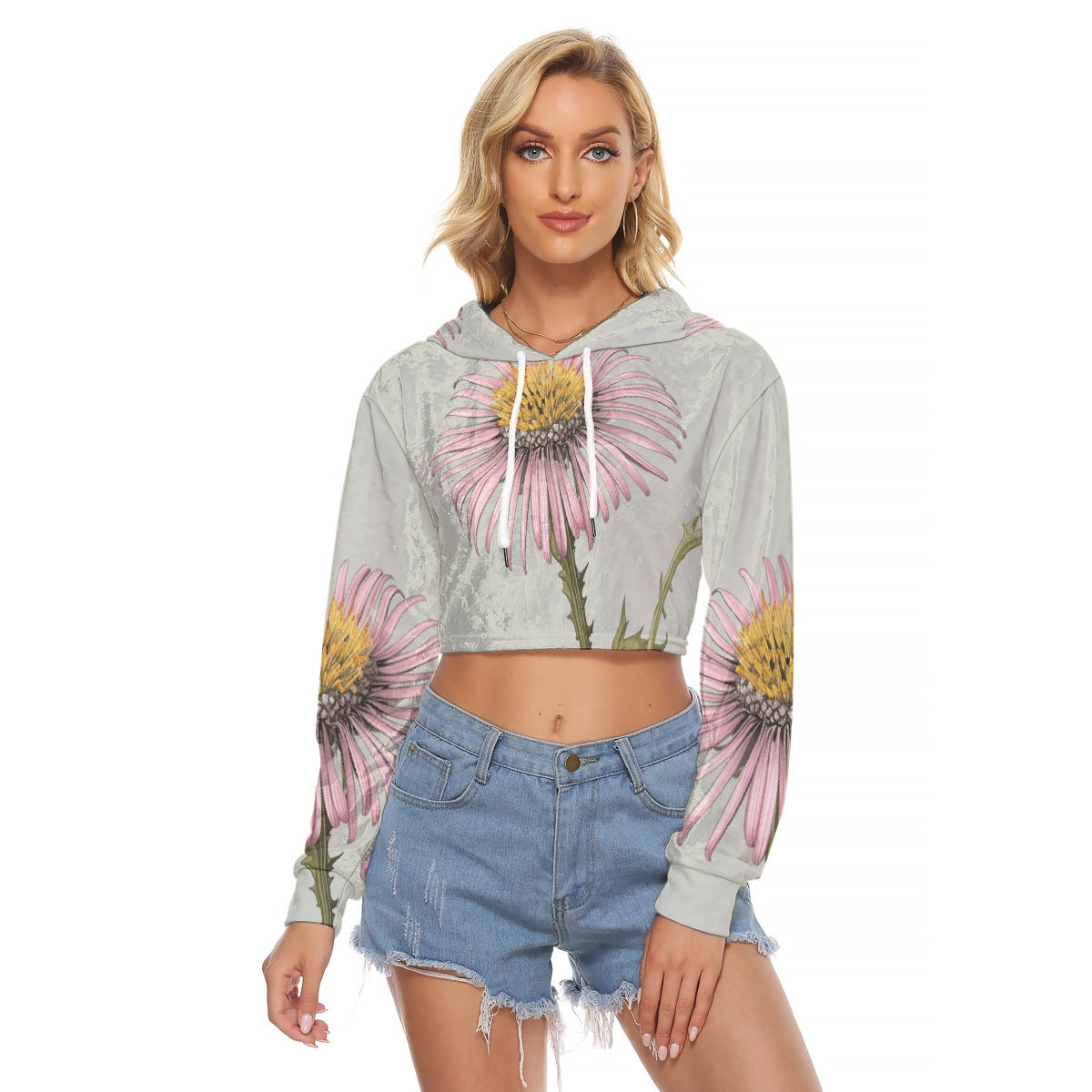 All-Over Print Women's Crop Top Hoodie|Velvet