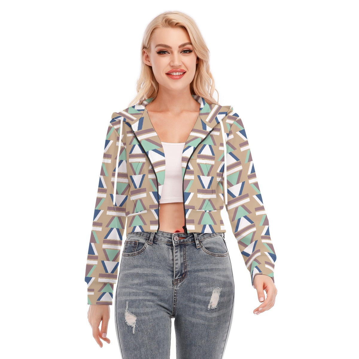 All-Over Print Women's Crop Top Hoodie With Zipper Closure