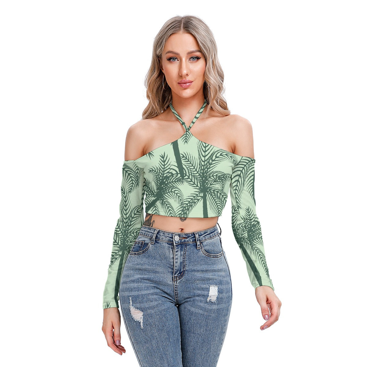 All-Over Print Women's Halter Lace-up Top