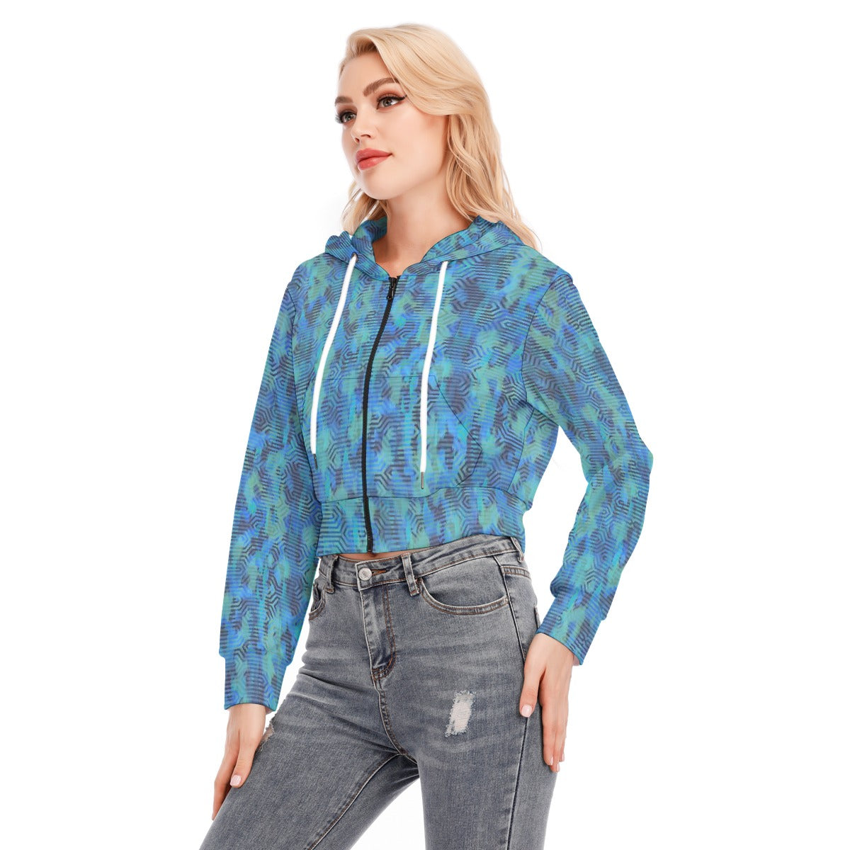 All-Over Print Women's Crop Top Hoodie With Zipper Closure