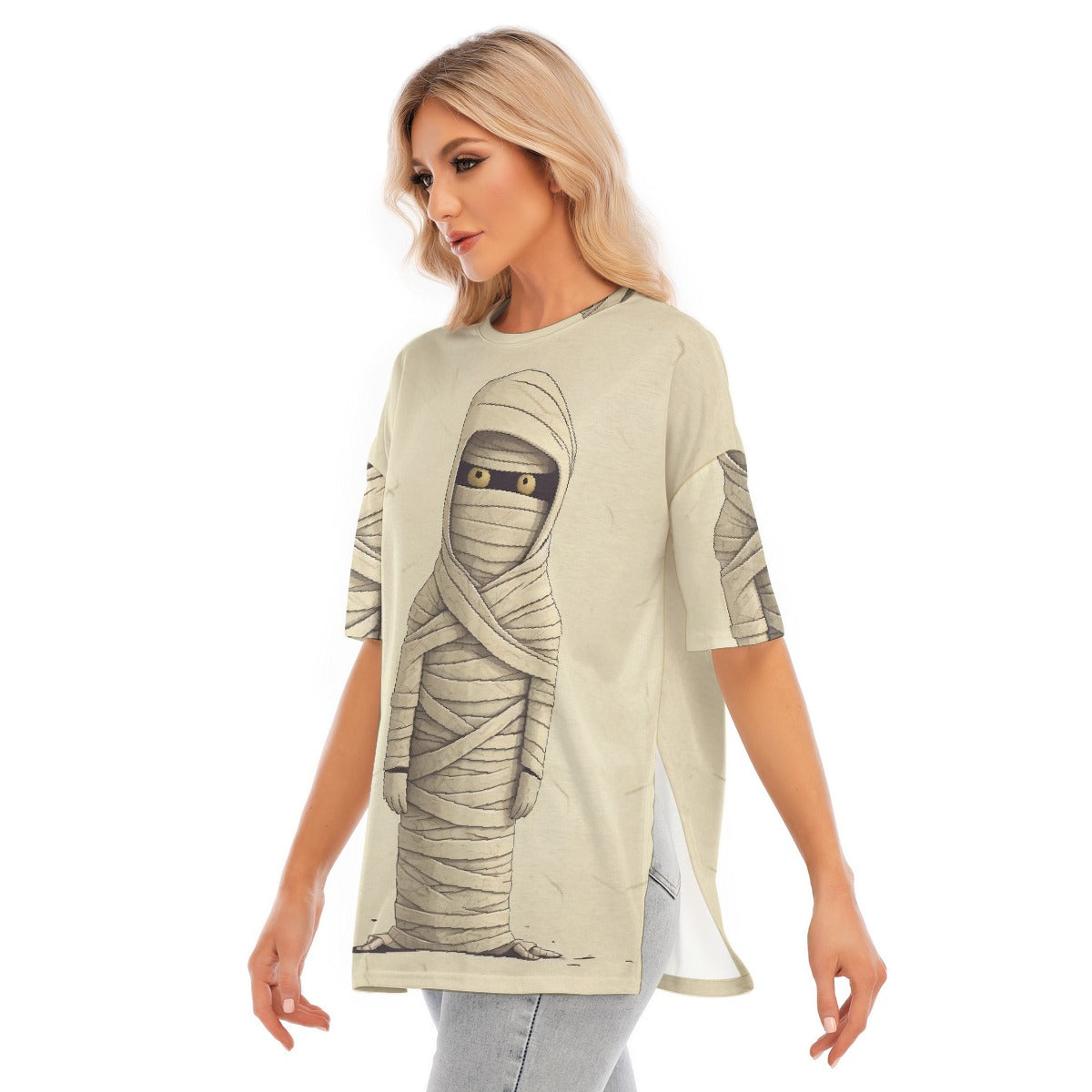 All-Over Print Women's Short Sleeves T-shirt With Hem Split