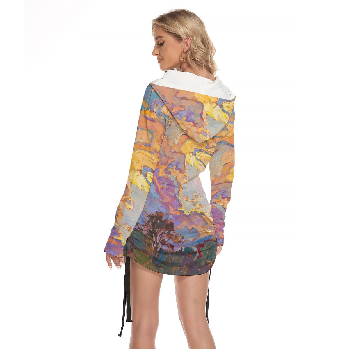 All-Over Print Women's One-shoulder Dress With Waist Shirring