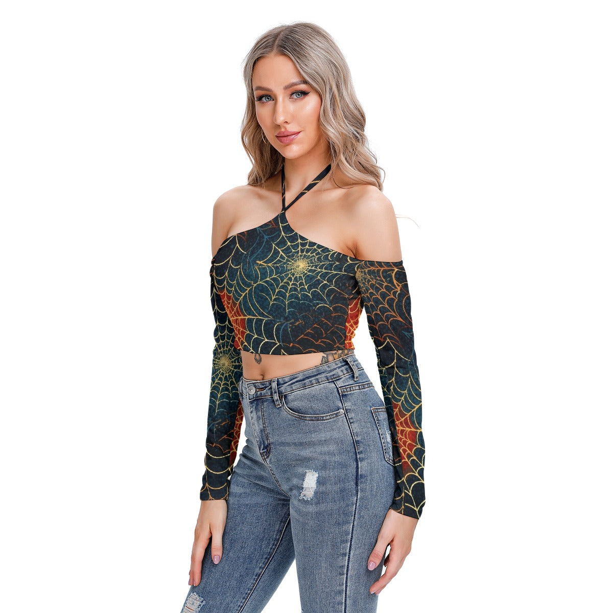 All-Over Print Women's Halter Lace-up Top