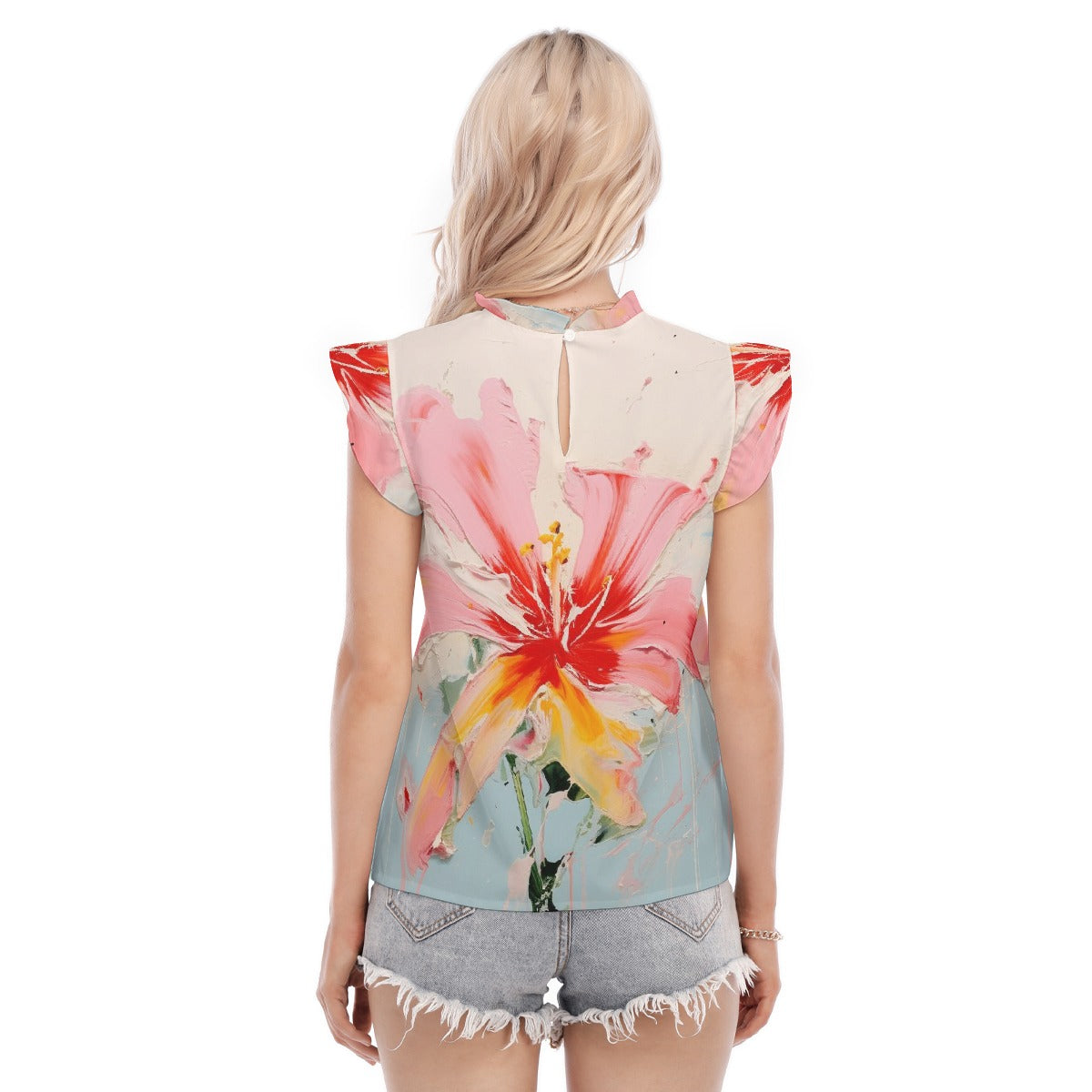 All-Over Print Women's Blouse With Ruffle Collar And Sleeve